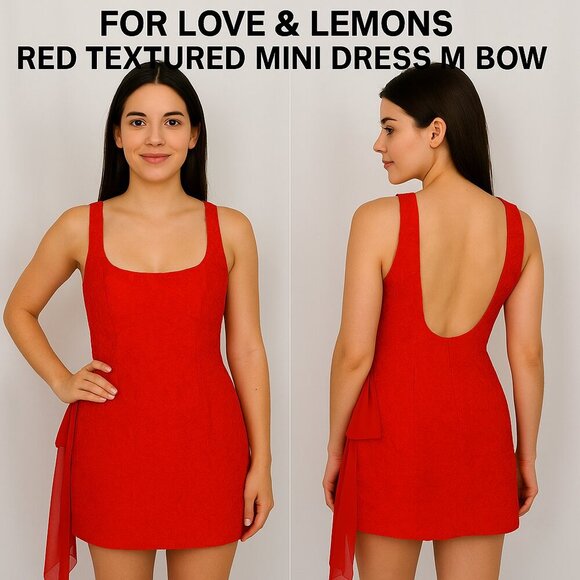 For Love & Lemons Red Textured Mini Dress M Bow - Picture 1 of 11